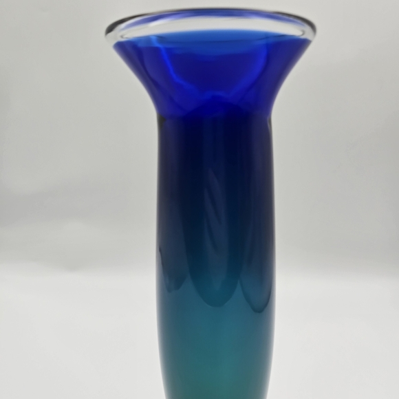 Vintage Blue Green Ombre Skinny Glass Vase - Picture 3 of 10